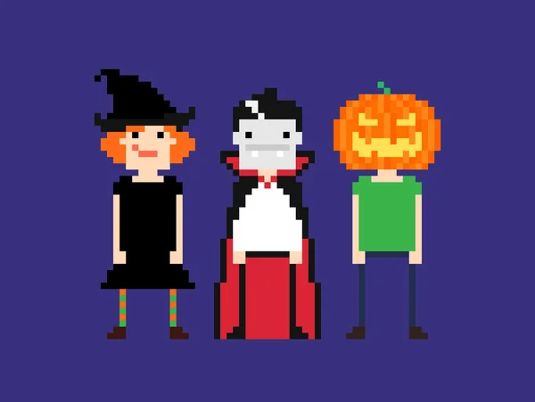 Pixel umění znaků v halloween kostýmu — Stockový vektor