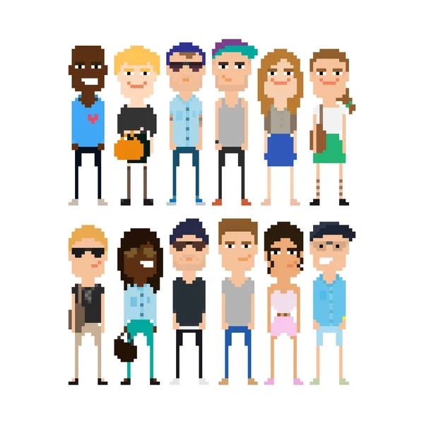 Персонажи Pixel People — стоковый вектор