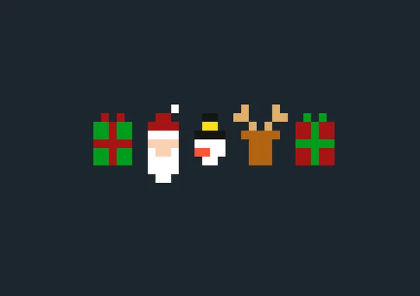 Pixelart christmas borden en tekens — Stockvector