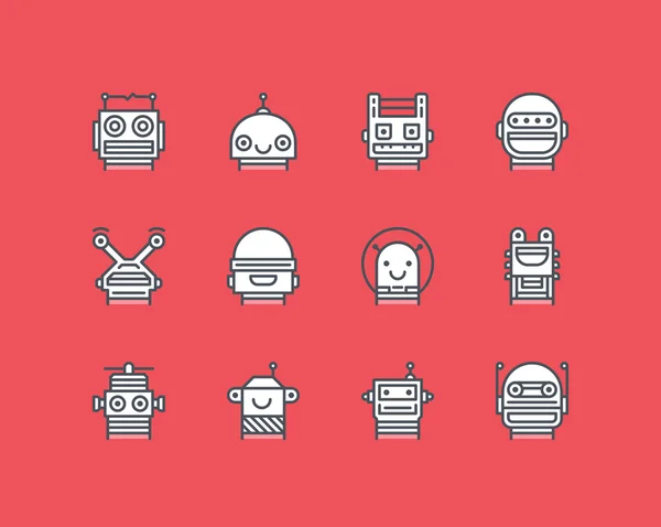 Icone di contorno di facce robot — Vettoriale Stock