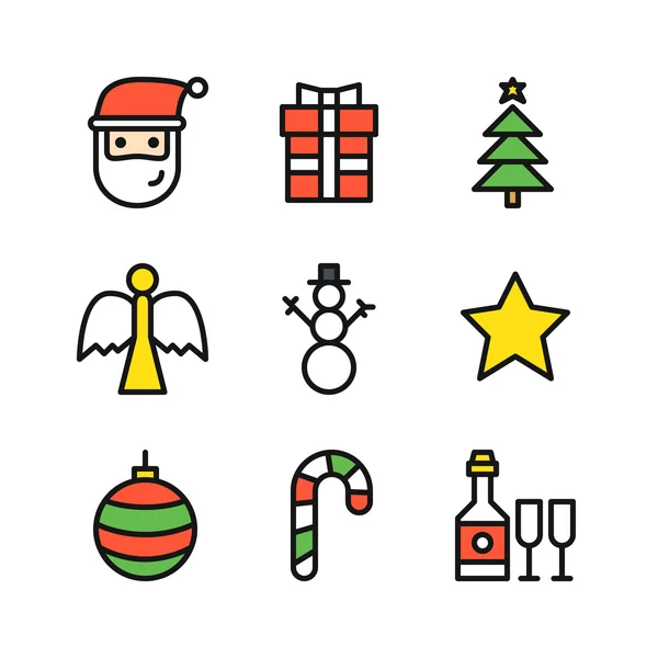 Icônes de contour pour ensemble de Noël — Image vectorielle