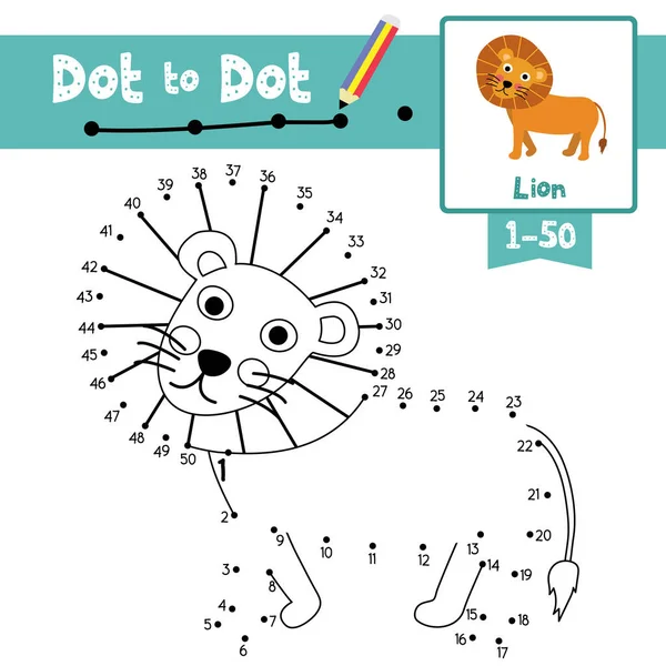 Dot Dot Educational Game Coloring Book Lion Animals Cartoon Character — Stock Vector