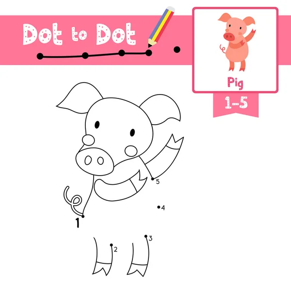 Dot Dot Jeu Éducatif Coloriage Livre Danse Cochon Animaux Personnage — Image vectorielle