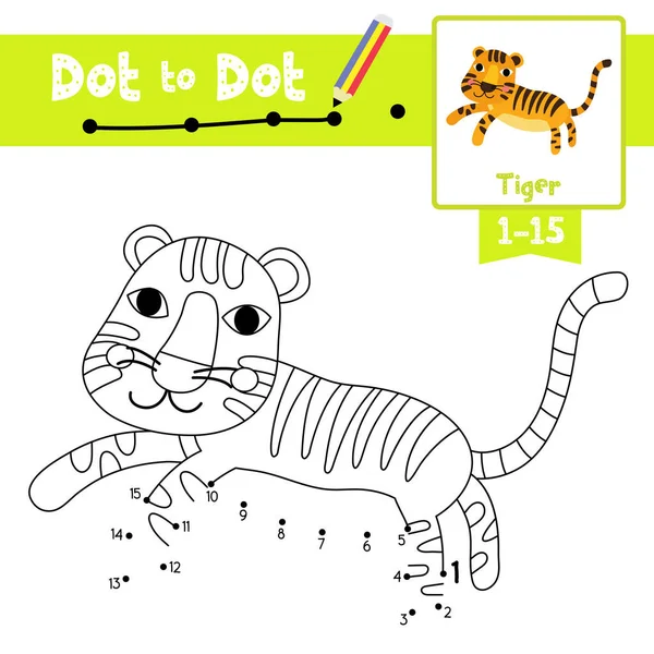 Dot Dot Oktatási Játék Színező Könyv Ugrás Tigris Állatok Rajzfilmfigura — Stock Vector