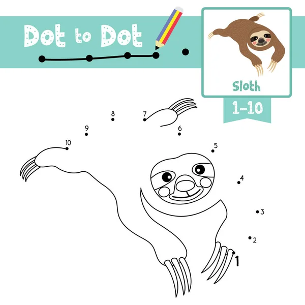 Dot Dot Jeu Éducatif Coloriage Livre Mensonge Sloth Animaux Personnage — Image vectorielle