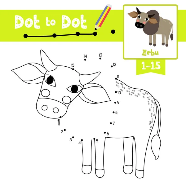 Dot Dot Jeu Éducatif Coloriage Livre Zebu Animaux Personnage Dessin — Image vectorielle