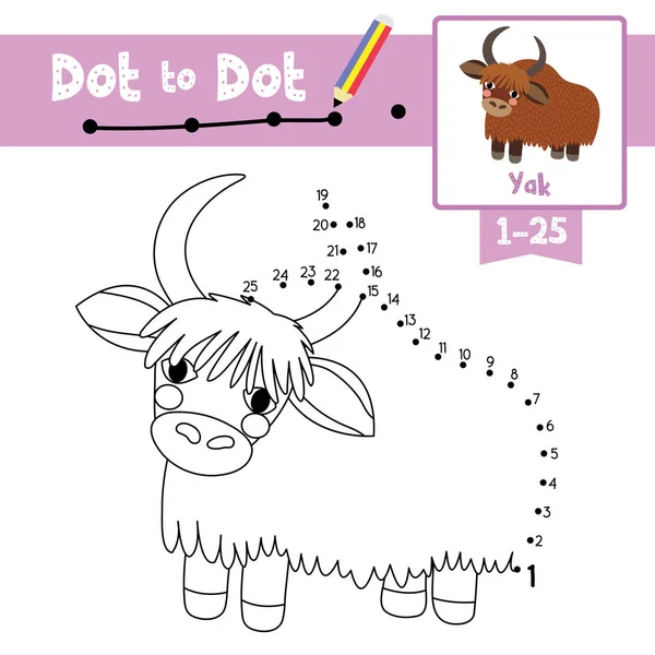 Dot Dot Gioco Educativo Libro Colorare Animali Yak Personaggio Dei — Vettoriale Stock