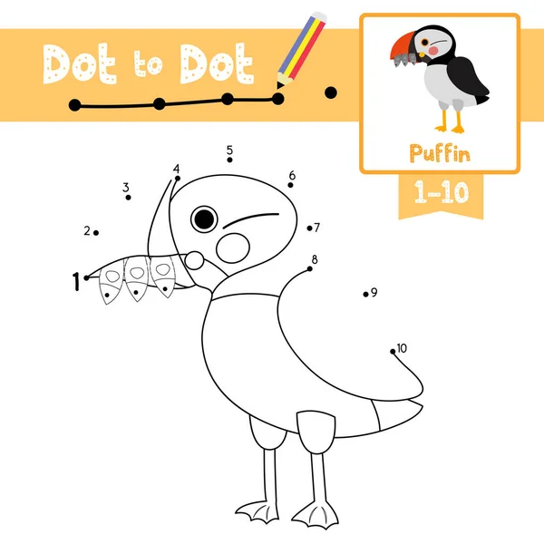 Dot Dot Jeu Éducatif Coloriage Livre Puffin Animaux Oiseaux Personnage — Image vectorielle