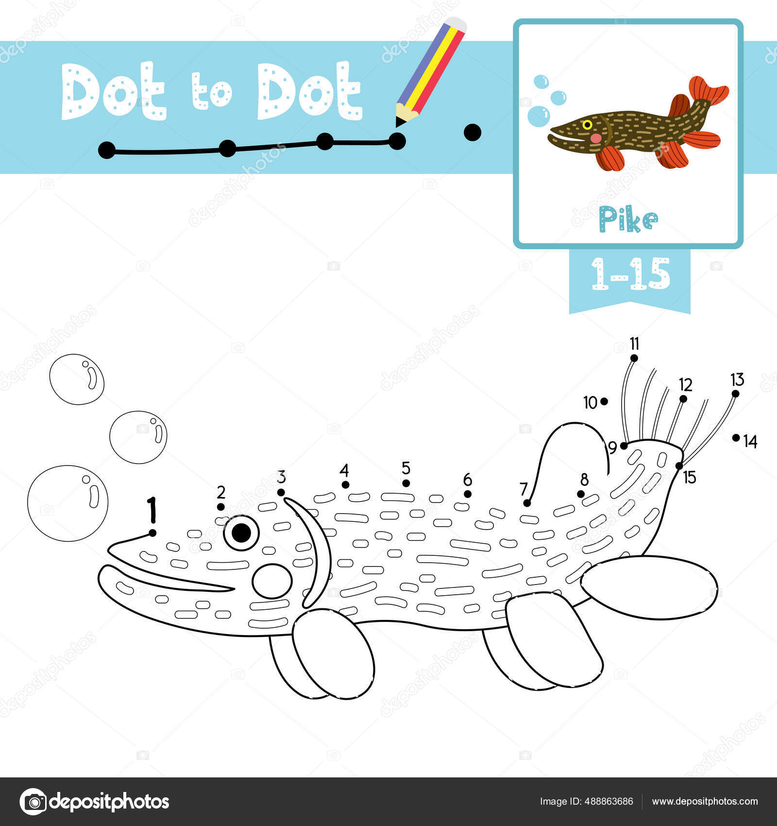 Livro de colorir jogo ponto a ponto com peixes para crianças página para  colorir com peixes de desenho animado conecte os pontos