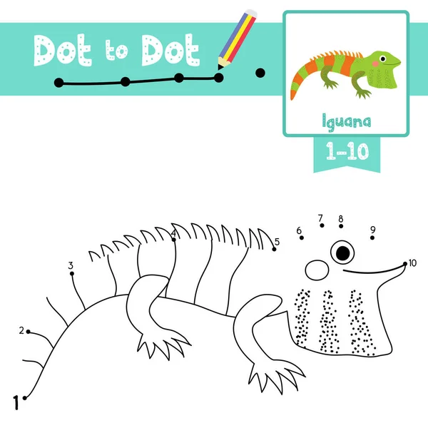 Dot Dot Oktatási Játék Színező Könyv Iguana Állatok Rajzfilm Karakter — Stock Vector