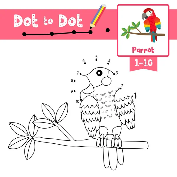 Dot Dot Juego Educativo Libro Para Colorear Animales Loro Rojo — Archivo Imágenes Vectoriales