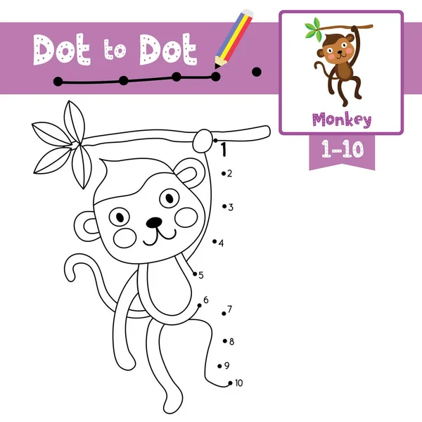 Dot Dot Juego Educativo Libro Para Colorear Animales Mono Lindo — Archivo Imágenes Vectoriales