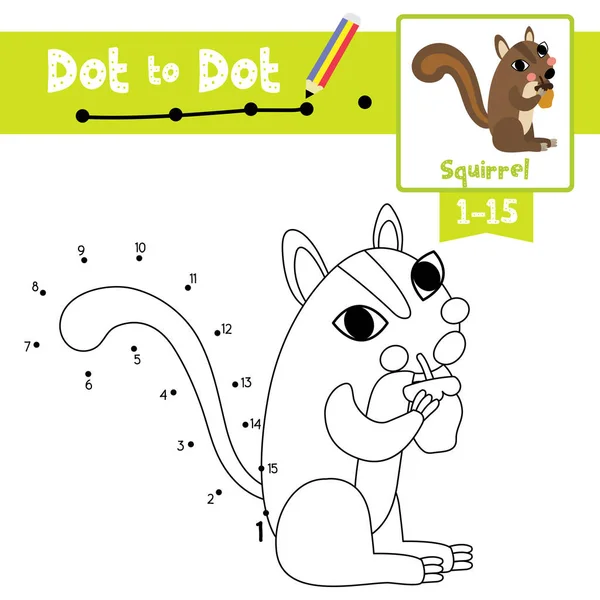 Dot Dot Gioco Educativo Libro Colorare Animali Scoiattolo Personaggio Dei — Vettoriale Stock