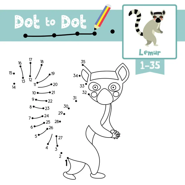 Dot Dot Pädagogisches Spiel Und Malbuch Der Stehen Lemur Tiere — Stockvektor