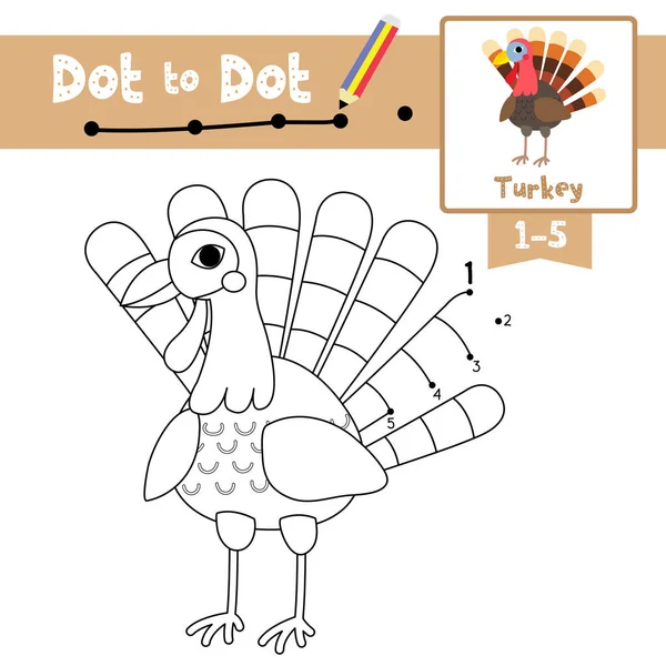 Dot Dot Educatief Spel Kleurboek Van Turkije Vogel Dieren Cartoon — Stockvector