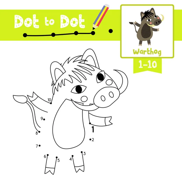 Dot Dot Lernspiel Und Malbuch Von Warzenschweinen Zeichentrickfigur Für Vorschulkinder — Stockvektor