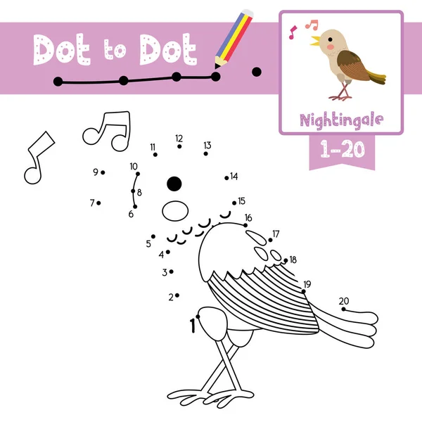 Dot Dot Oktatási Játék Színező Könyv Singing Nightingale Madár Állatok — Stock Vector