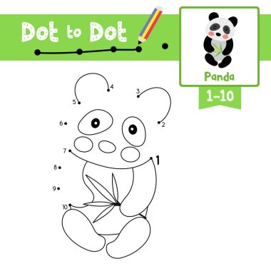 Noktalı eğitim oyunu ve Oturan Çinli Panda 'nın Boyama kitabı. Anaokulu öğrencileri için çizgi film karakteri. 1-10' u saymayı ve el yazısı alıştırmalarını öğrenmekle ilgili. Vektör İllüstrasyonu.
