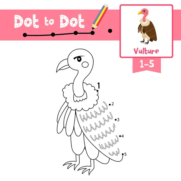 Dot Dot Jeu Éducatif Coloriage Livre Vulture Animaux Oiseaux Personnage — Image vectorielle
