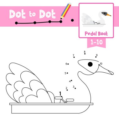 Anaokulu öğrencileri için şirin Swan Pedal Teknesi karikatür taşımacılığının nokta nokta eğitim oyunu ve boyama kitabı 1-10 'u saymak ve el yazısı alıştırması çalışma tablosu hakkında. Vektör İllüstrasyonu.