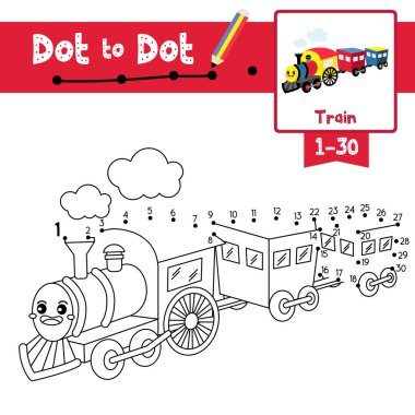Noktadan noktaya eğitici oyun ve çocuk aktiviteleri için çizgi film boyama kitabı 1-30 'u saymak ve el yazısı alıştırması çalışma tablosu. Vektör İllüstrasyonu.