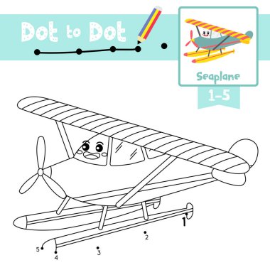 Çocuk aktiviteleri için deniz uçağı çizgi film taşımacılığının nokta nokta eğitim oyunu ve boyama kitabı 1-5 numara ve el yazısı alıştırması çalışma tablosu hakkında. Vektör İllüstrasyonu.