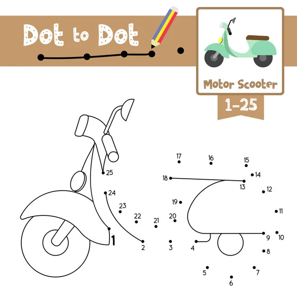 Dot Dot Vzdělávací Hra Omalovánky Roztomilé Karikatury Skútry Pro Děti — Stockový vektor
