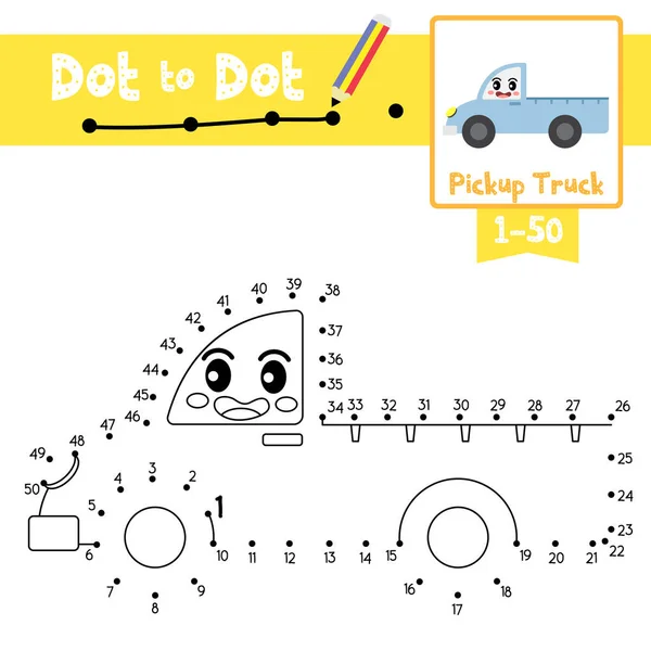Tečka Dot Vzdělávací Hra Omalovánky Roztomilé Pickup Truck Karikatury Přepravy — Stockový vektor