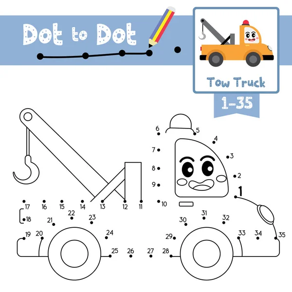 Dot Dot Lernspiel Und Malbuch Der Niedlichen Abschleppwagen Cartoon Transporte — Stockvektor