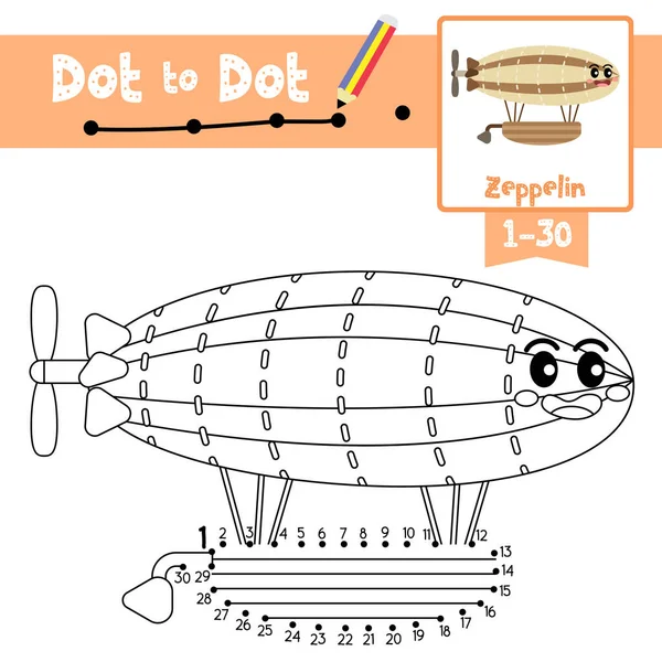 Dot Dot Pedagogiska Spel Och Målarbok Söta Zeppelin Tecknade Transporter — Stock vektor