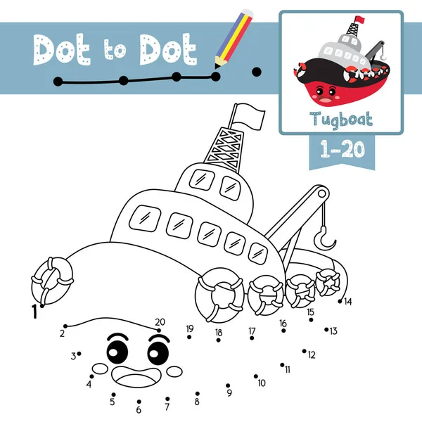 Dot Dot Pedagogiska Spel Och Målarbok Tugboat Tecknade Transporter För — Stock vektor