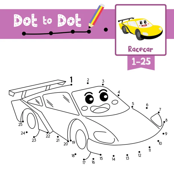 ドットToドット教育ゲームや番号1 25と手書き練習ワークシートを数えることについての子供の活動のためのレースカー漫画輸送のぬり絵の本 ベクターイラスト — ストックベクタ