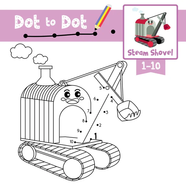 Dot Dot Lernspiel Und Malbuch Von Dampfschaufel Cartoon Transporte Für — Stockvektor