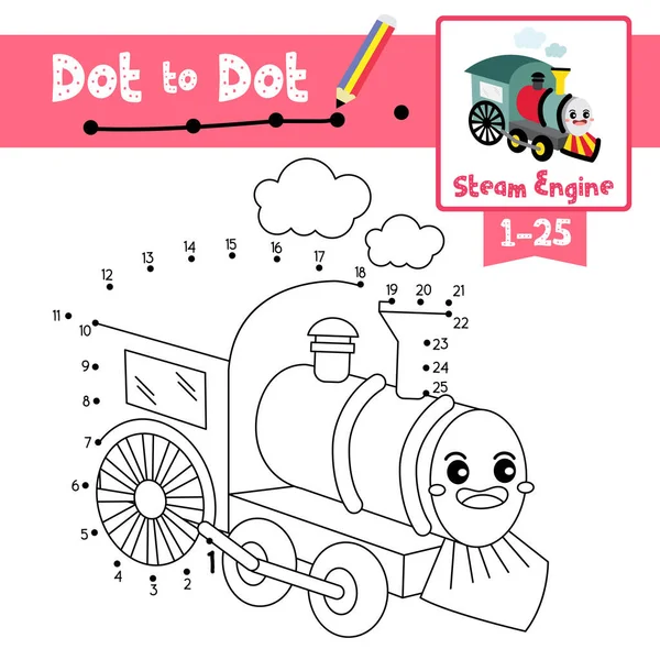 Dot Dot Pedagogiska Spel Och Målarbok För Steam Engine Tecknade — Stock vektor