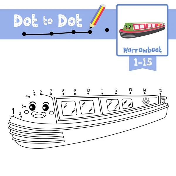 Dot Dot Pedagogiska Spel Och Målarbok Narrowboat Tecknade Transporter För — Stock vektor