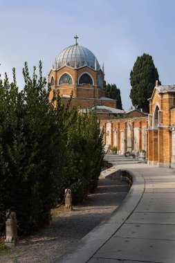 San Michele Adası 'ndaki mezarlık. Venedik, İtalya.