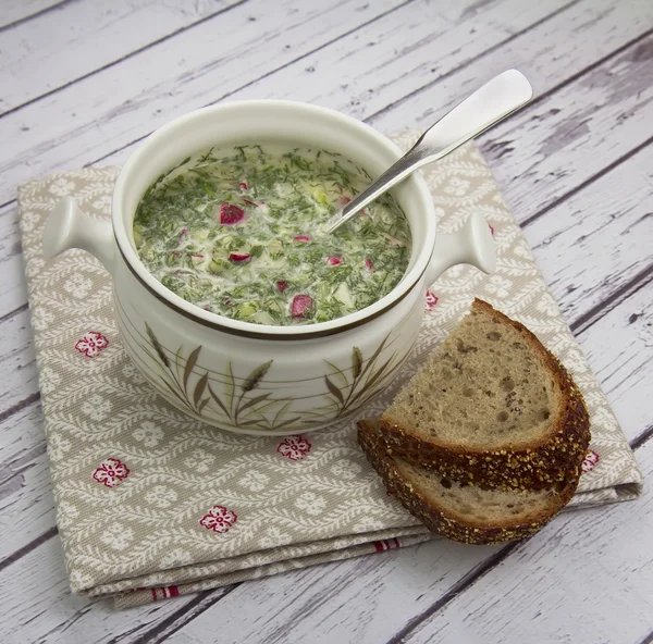 Okroshka - zuppa fredda estiva russa . — Foto Stock