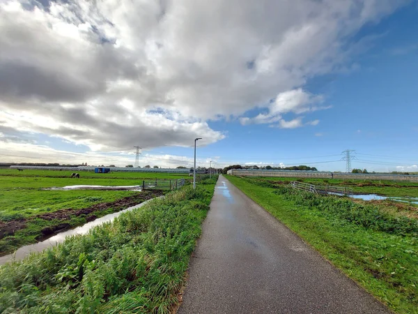 Zelené Louky Pole Skleníky Oblasti Groene Zoom Mezi Místy Nieuwerkerk — Stock fotografie