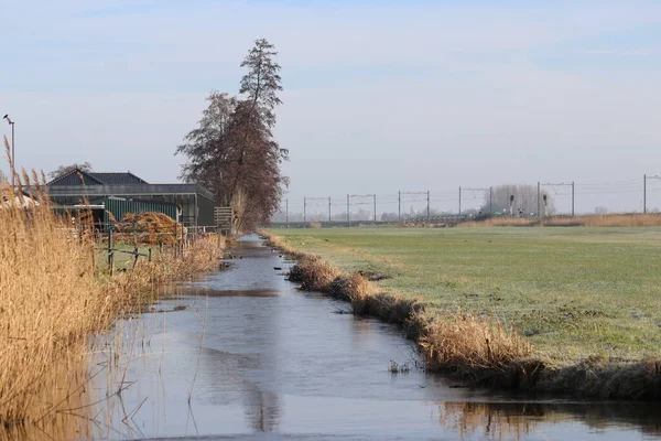 Самый Низкий Польдер Нидерландах Zuidpuppolder Между Гаудой Роттердамом Муниципалитет Zuidplas — стоковое фото