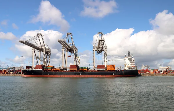 Kontejnerová Loď Milan Trader Vykládka Přístavu Maasvlakte Rotterdamu — Stock fotografie