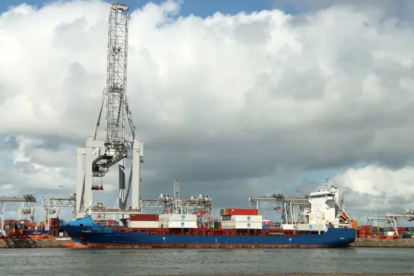 Embarcación Contenedores Plutón Descarga Puerto Maasvlakte Rotterdam — Foto de Stock