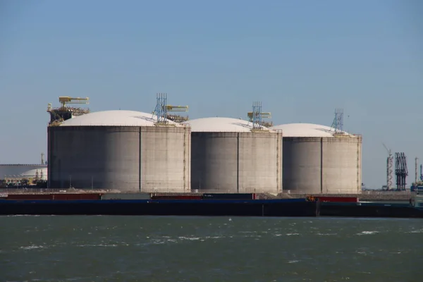 Tanque Lleno Petróleo Crudo Combustibles Productos Químicos Terminal Portuaria Botlek —  Fotos de Stock