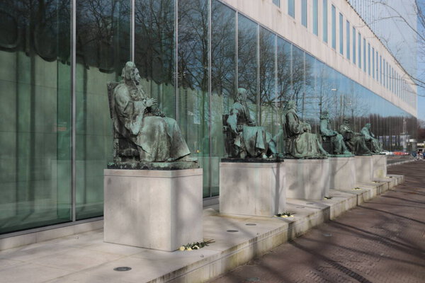 Statues in front of the Supreme Court of the Netherlands at the Korte Voorhout in The Hague. Statues are of a lawyers from the past 