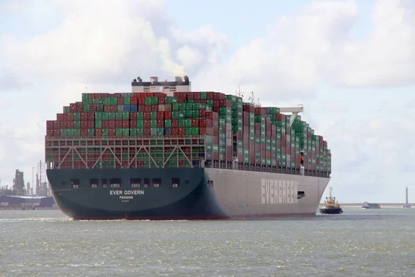 Containerschip Evergreen Govern Verlaat Maasvlakte Haven Van Rotterdamse Haven Stockfoto