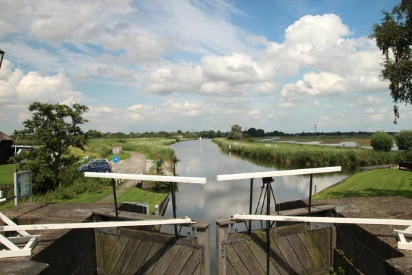 Écluse Bois Moulin Vent Eendragtsmolen Rotte Ringvaart Hennipsloot — Photo