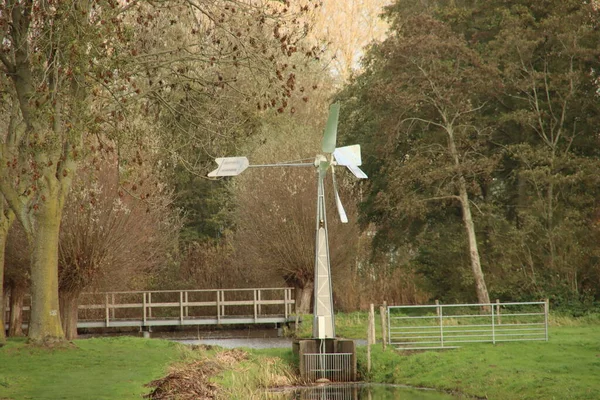 Stalen Windturbine Een Waterpomp Natuurgebied Weegje Waddinxveen — Stockfoto