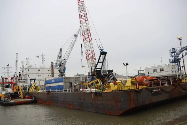 Embarcações Dragagem Assentamento Cabos Boskalis Porto Waalhaven Como Parte Porto — Fotografia de Stock