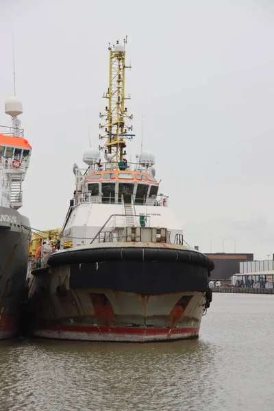 Buques Dragado Tendido Cables Boskalis Puerto Waalhaven Como Parte Del — Foto de Stock