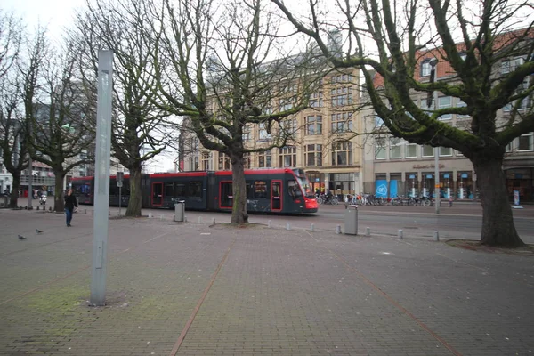 Rote Und Schwarze Siemens Avenio Straßenbahn Stadtzentrum Von Den Haag — Stockfoto