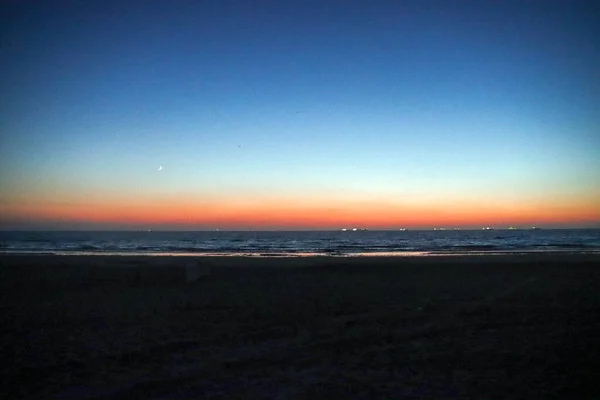 Sol Afunda Mar Praia Katwijk Com Céu Colorido Nos Países — Fotografia de Stock